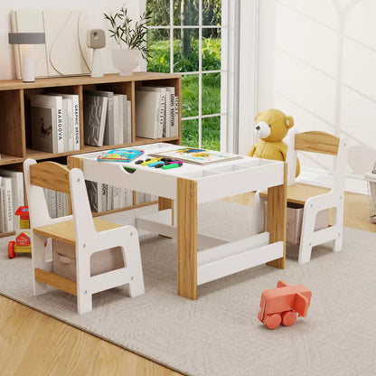 LOVSON 2-in-1 Kids Play Table & Chair Set,7-Storage Compartment Activity Center, LEGO-Compatible Learning Table with 2 Chairs
