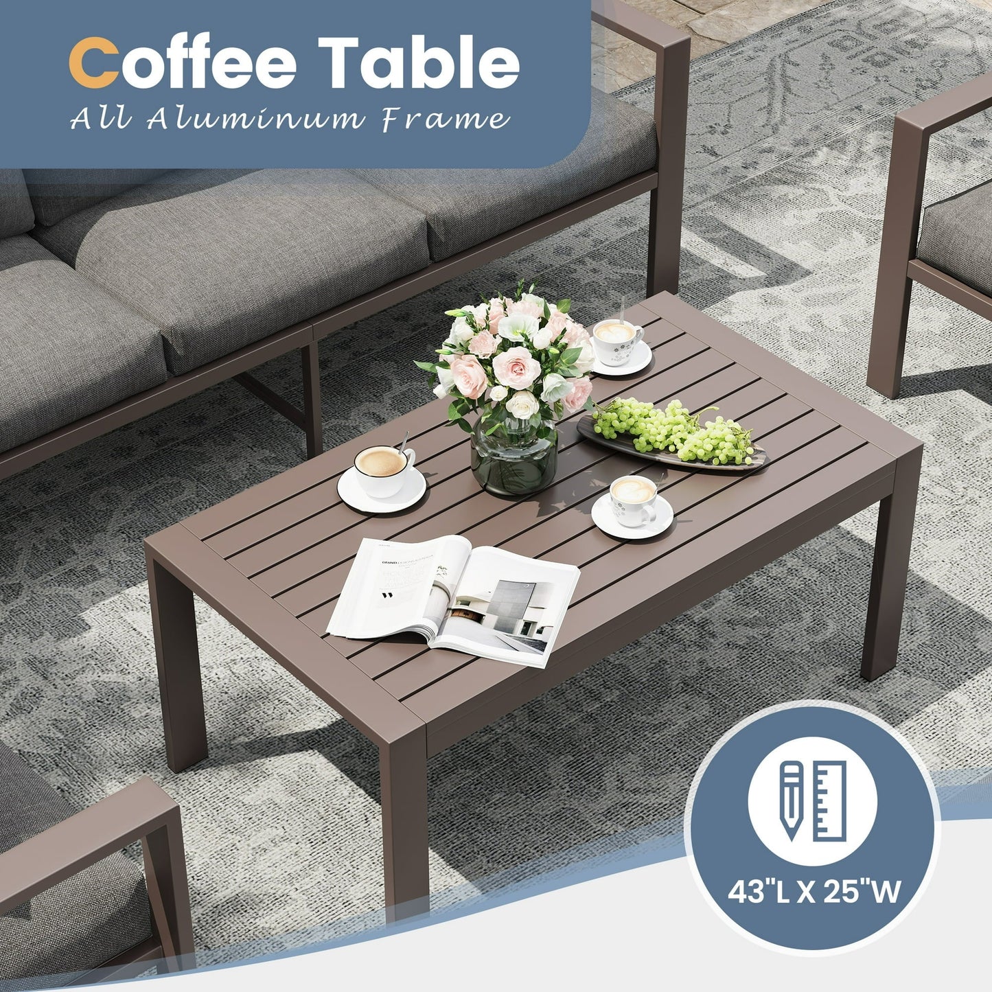 UDPATIO Aluminum Patio Furniture Set, Contemporary Outdoor Couch Set, Aluminum Patio Conversation Set, Gray