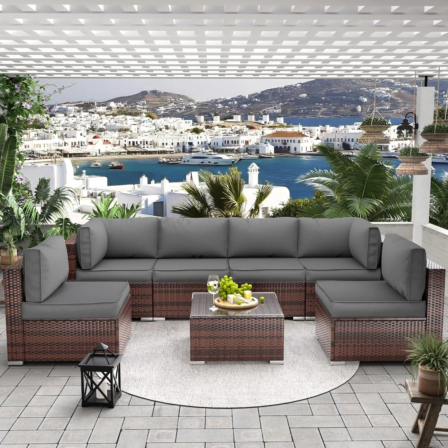 UDPATIO Outdoor Replacement Cushions for Patio Furniture, Waterproof Patio Cushions for 6-Seat Sectional Patio Conversation Sets, 14-Piece Outdoor Cushion Slipcovers Patio Sofa Cushions (Dark Blue)