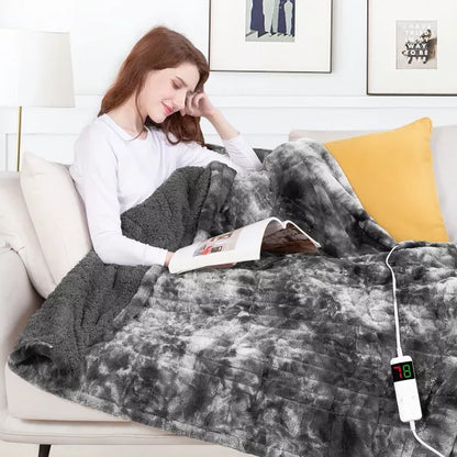 Inhand Heated Blanket Electric Throw - 50"x60" Tie-dyed Flannel Heating Blanket Throw Auto-Off 10 Heat Level Over-Heat Protection