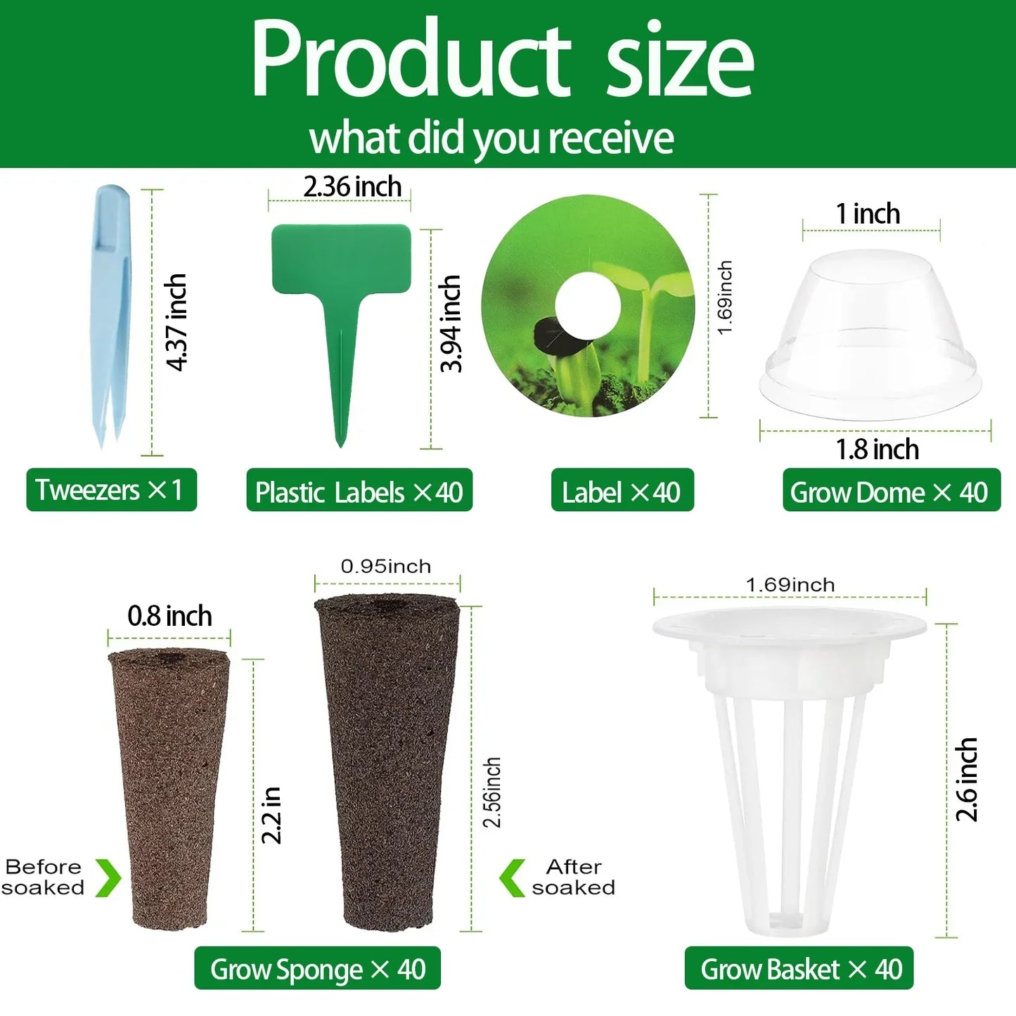 201 Pcs Seed Pods Kit for Aerogarden, Hydroponics Garden Accessories for Starting System£¬40 Planter Basket£¬40 Clear Cover,40 Stickers, 40 Grow Sponges and 1 Tweezers