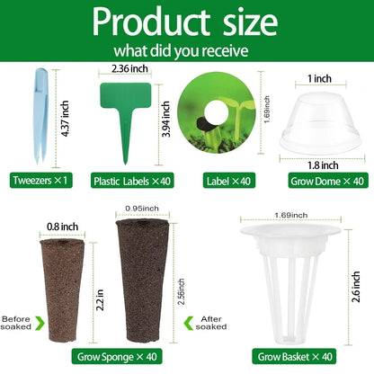 201 Pcs Seed Pods Kit for Aerogarden, Hydroponics Garden Accessories for Starting System£¬40 Planter Basket£¬40 Clear Cover,40 Stickers, 40 Grow Sponges and 1 Tweezers