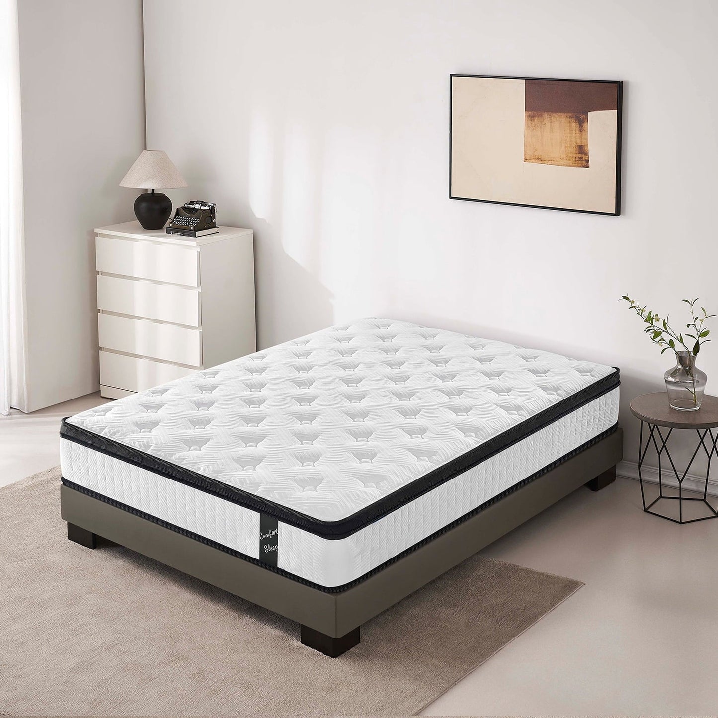 PAPROOS 12" Twin Size Mattress, Cooling Memory Foam Hybrid Mattress in a Box, Individual Pocket Spring Mattress with Breathable Knitted Fabric Cover, CertiPUR-US, White/Black