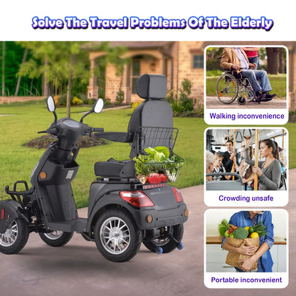 SKRT Large 4 Wheels Mobility Scooter (XW-E01), Electric Heavy Duty Wheelchair Device, 500 LBS Capacity for Seniors & Adults, Speed Adjust, Rear Trunk, Seat Extension