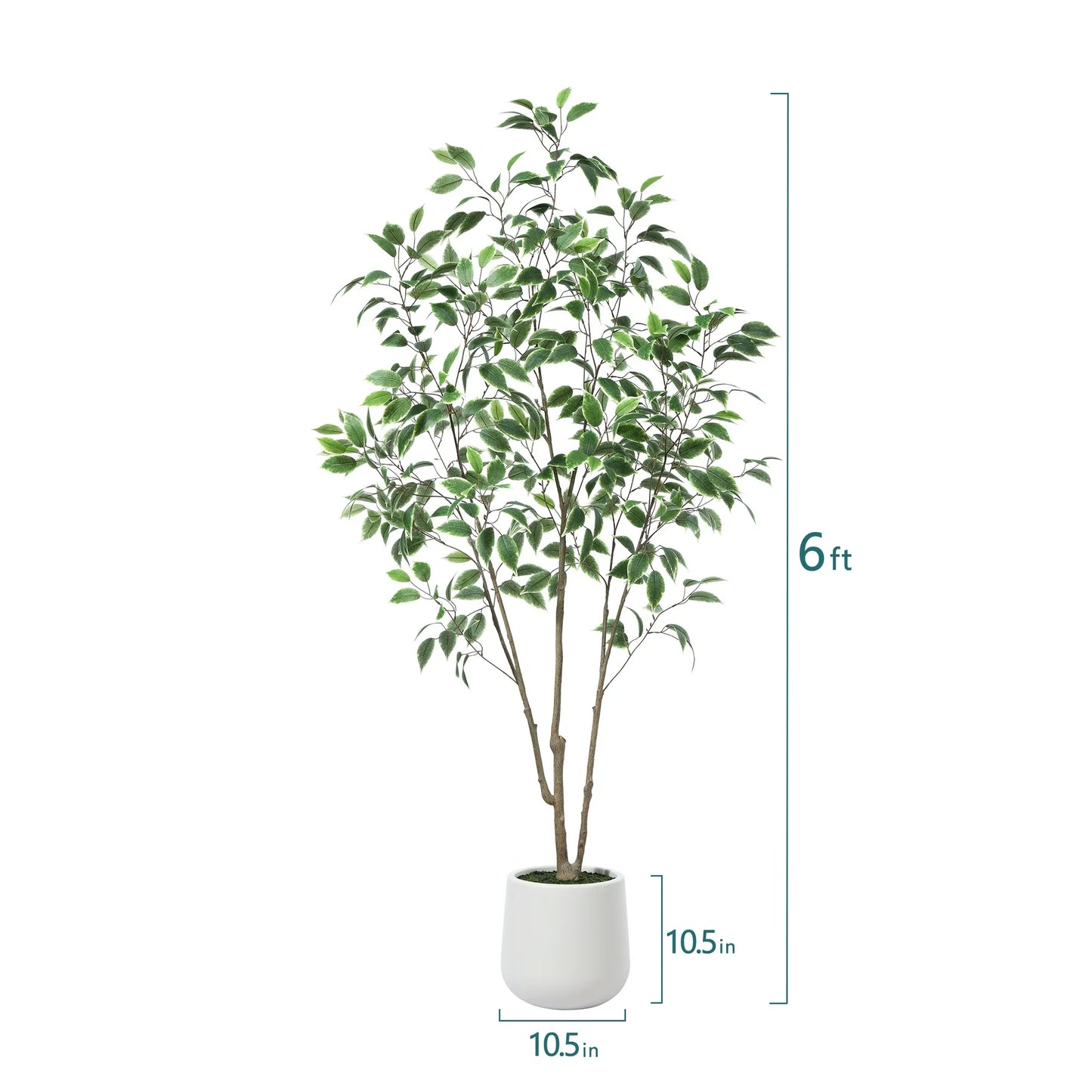 6ft Fake Ficus Tree with Oval White Planter, Pre Potted Faux Greenry Plant for Home Decor Office House Living Room Indoor Outdoor, Big Fake Plants Fake House Plants
