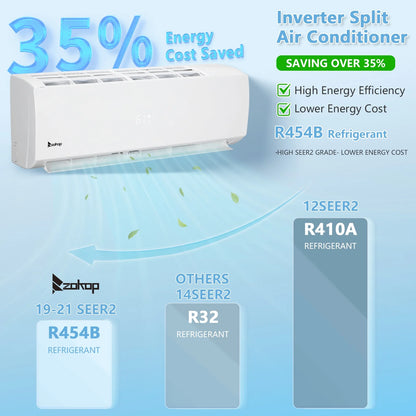 Ktaxon 2 Zone 9000 + 9000 BTU WIFI Mini Split AC/Heating System, 19 SEER2 Dual Zone 18000 BTU Ductless Split Air Conditioner with Pre-Charged Condenser, Heat Pump & 25Ft Installation Kit, 208-230V