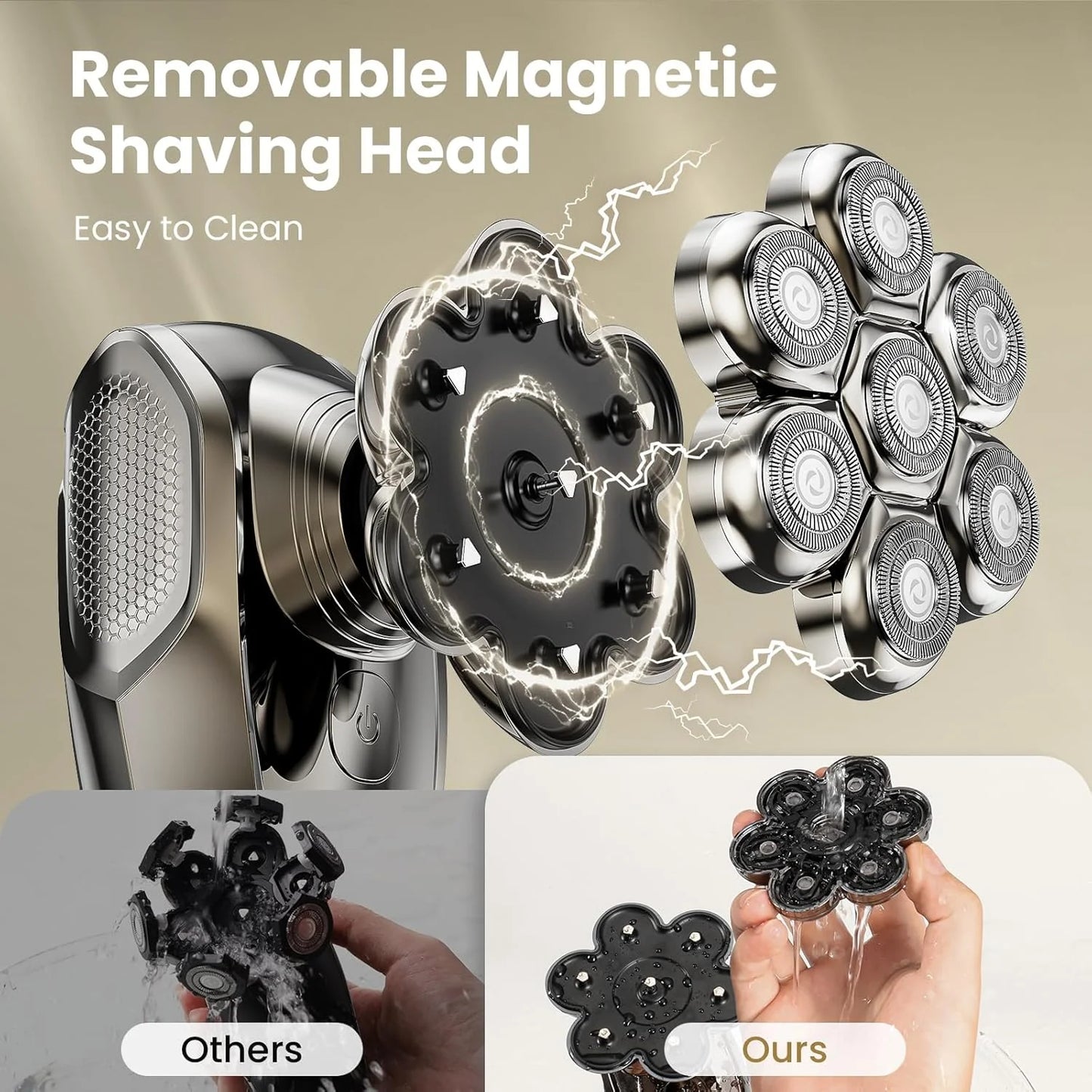 Vislone Head Shavers for Bald Men, 7D Detachable Head Shaver, LED Display, Dry Wet Bald Electric Razor, IPX7 Waterproof, Silver Gray