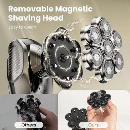 Vislone Head Shavers for Bald Men, 7D Detachable Head Shaver, LED Display, Dry Wet Bald Electric Razor, IPX7 Waterproof, Silver Gray