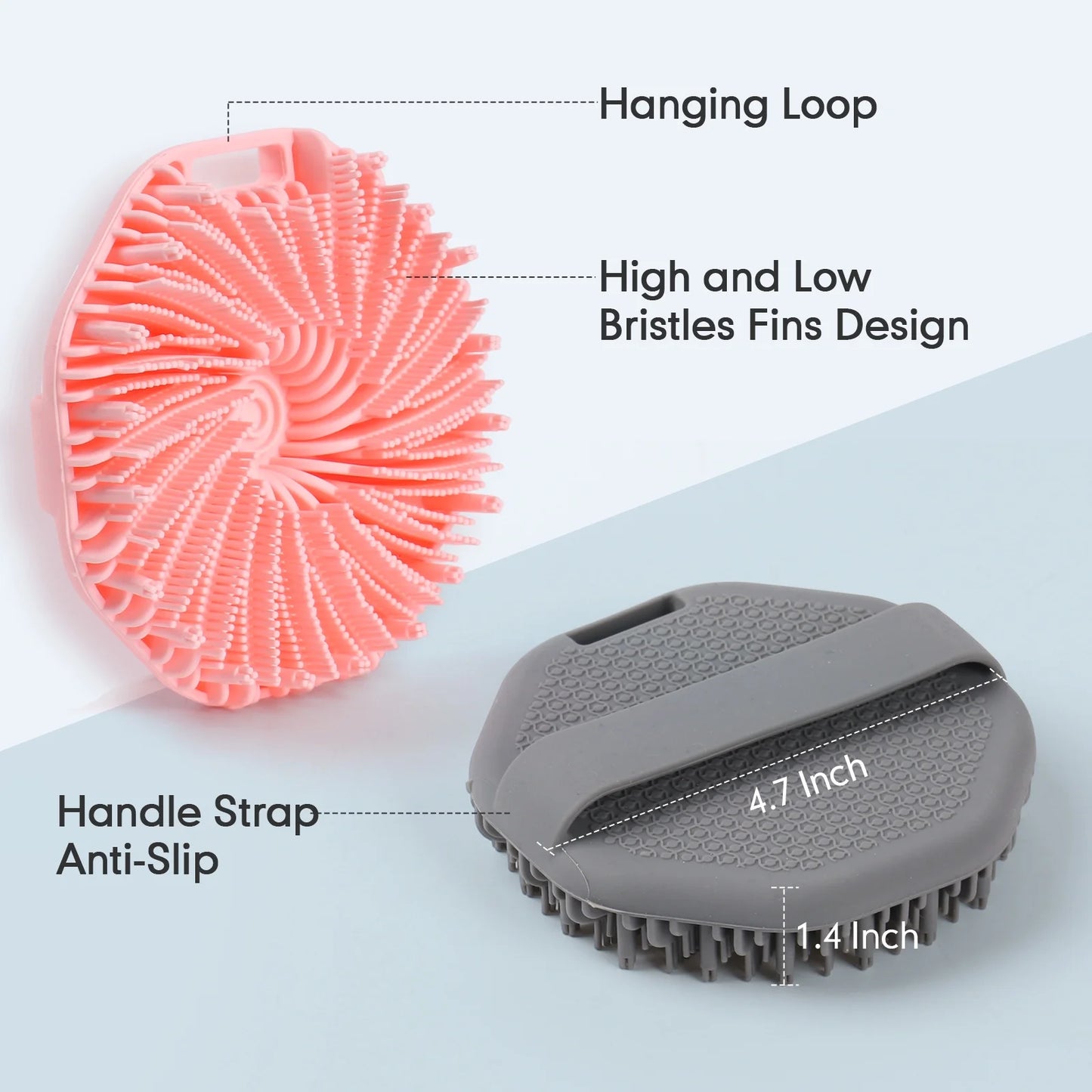 Okaka Silicone Body Scrubber Exfoliating Shower Bath Brush 2 Pack (Grey & Pink)