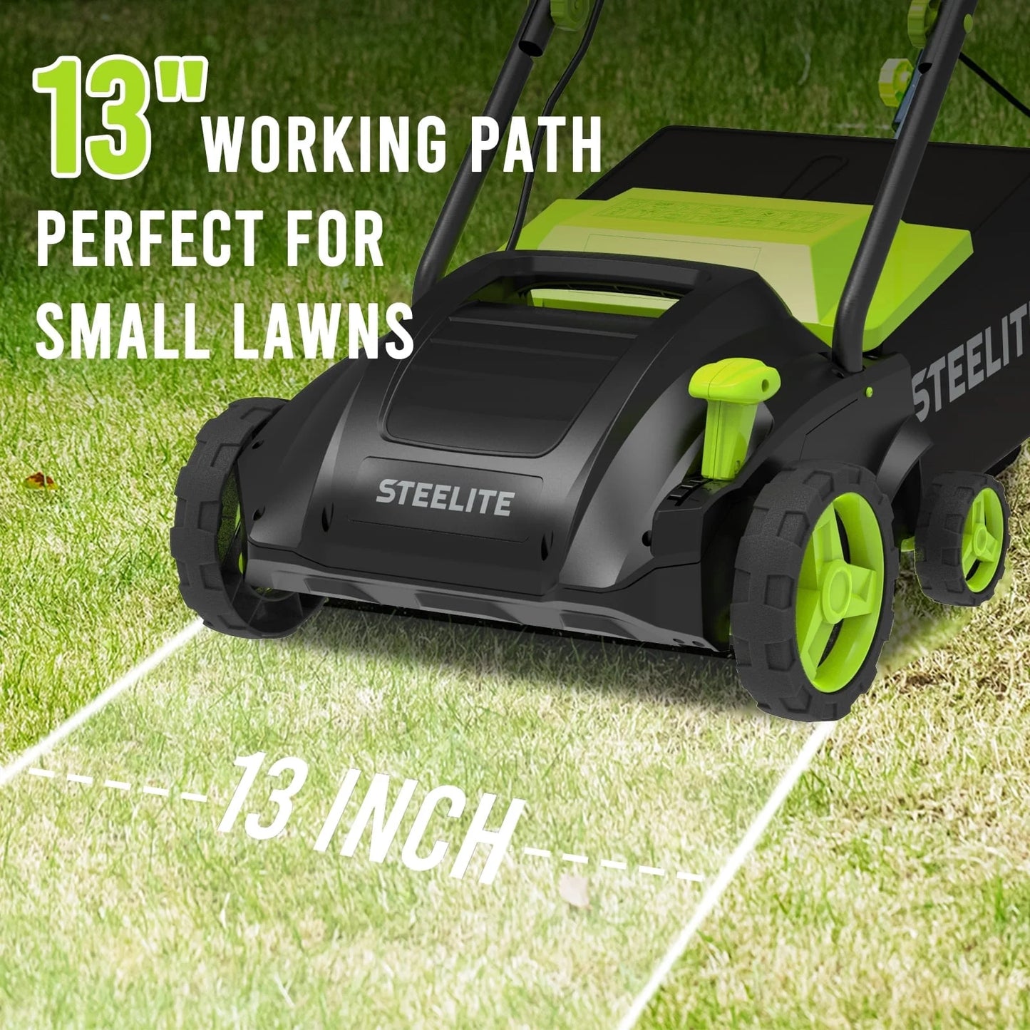 Steelite 2-in-1 Electric Dethatcher and Scarifier,13-Inch 12-Amp Corded Electric Dethatcher with Removable 8-Gallon Collection Bag,for Grass Garden Yard