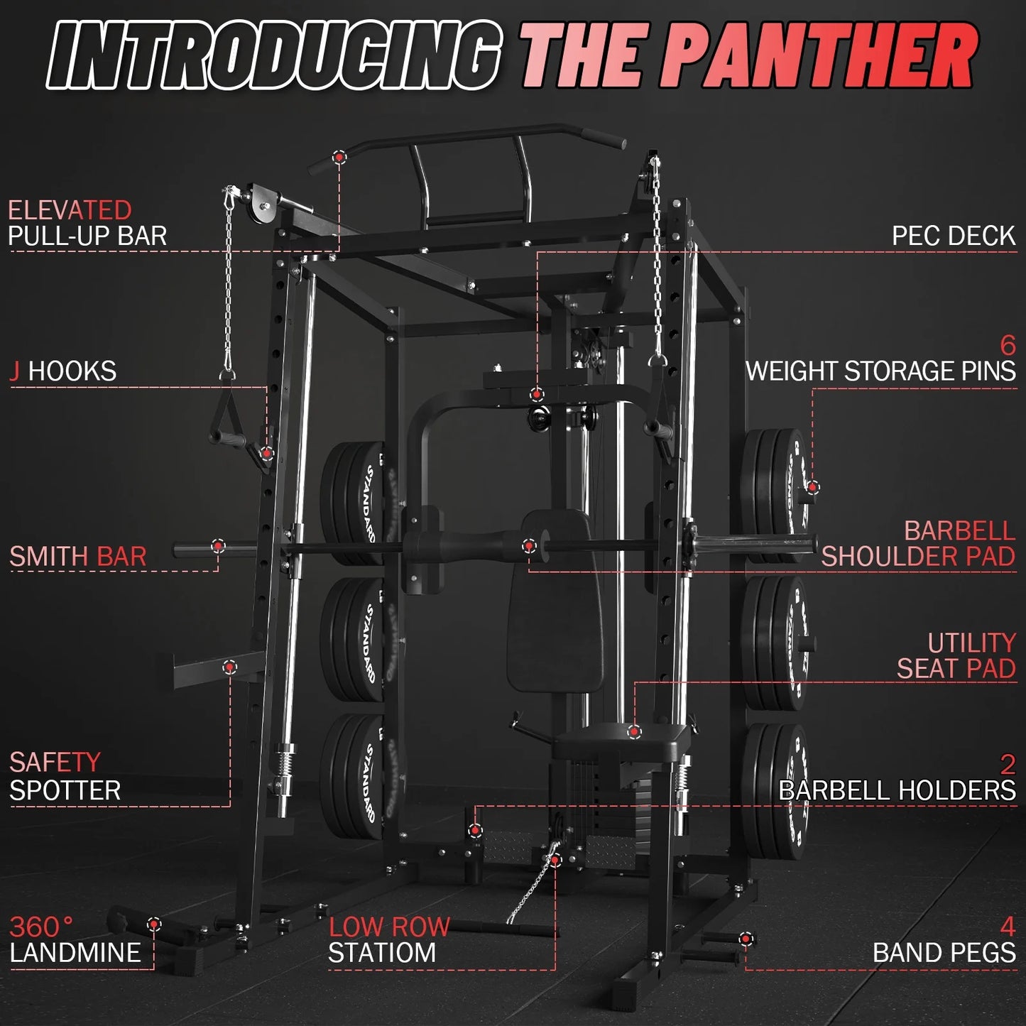 Mikolo Smith Machine with 120LBS Weight Stack, 2000LBS Power Cage Squat Rack, Pec Deck Machine with LAT Pull-Down, Cable Crossover with Dual Pulley Functional Trainer for Home gym