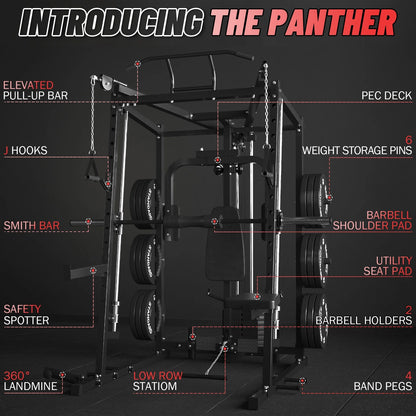 Mikolo Smith Machine with 120LBS Weight Stack, 2000LBS Power Cage Squat Rack, Pec Deck Machine with LAT Pull-Down, Cable Crossover with Dual Pulley Functional Trainer for Home gym