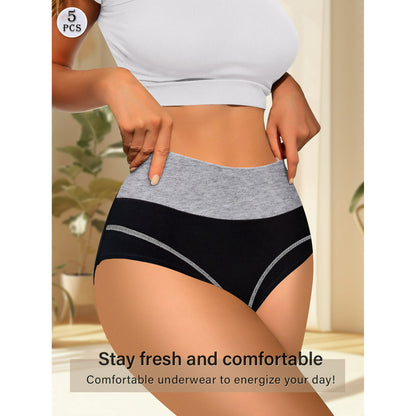 MEIYATING Women's High Waisted Cotton Underwear Tummy Control Panties Comfort Postpartum Full Coverage 5 Pack Briefs