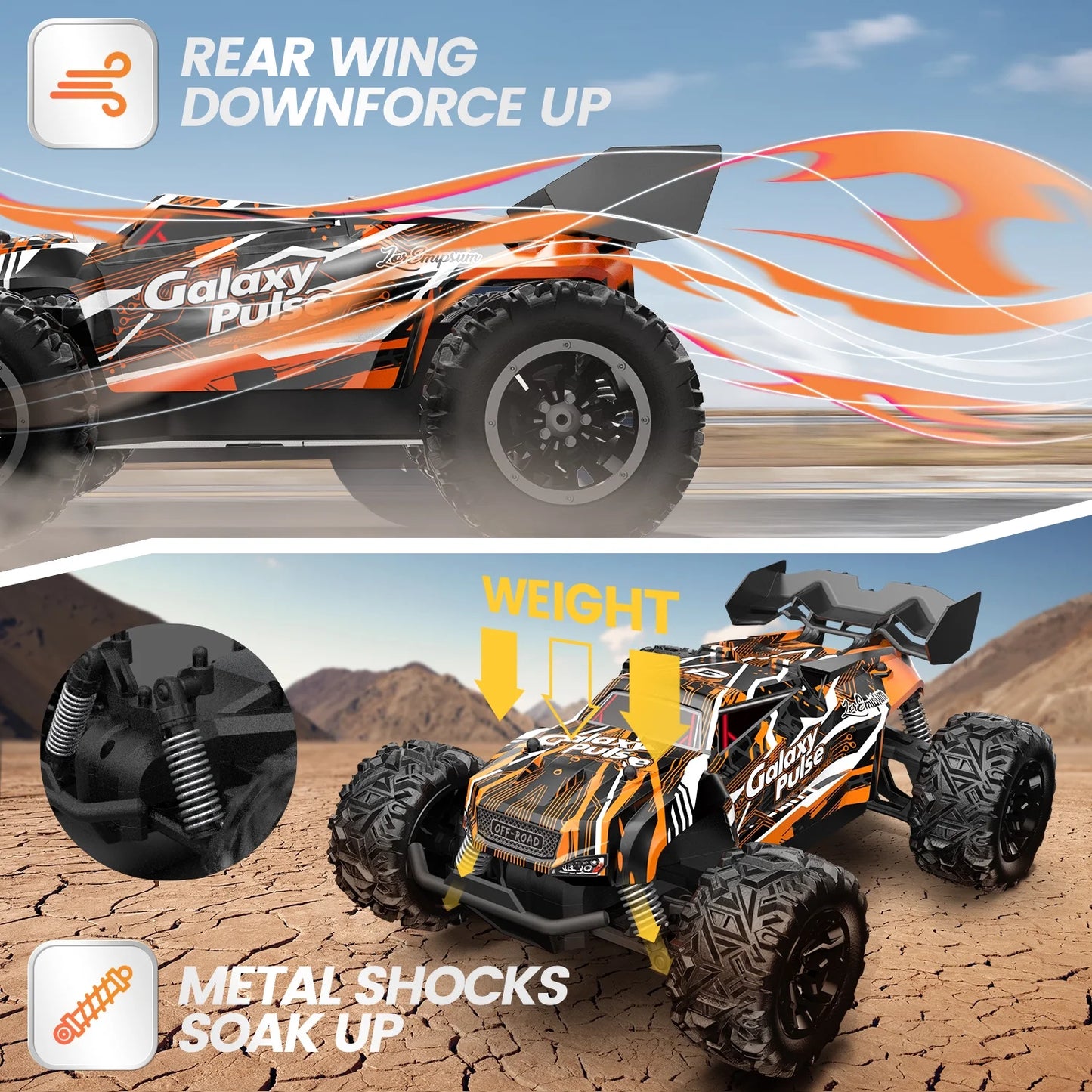 JoyStone Remote Control Car, 1:18 Remote Control Monster Truck All-Terrain 2.4GHz RC Cars W/ 2 Batteries for Kids Toys Gift, Black & Orange