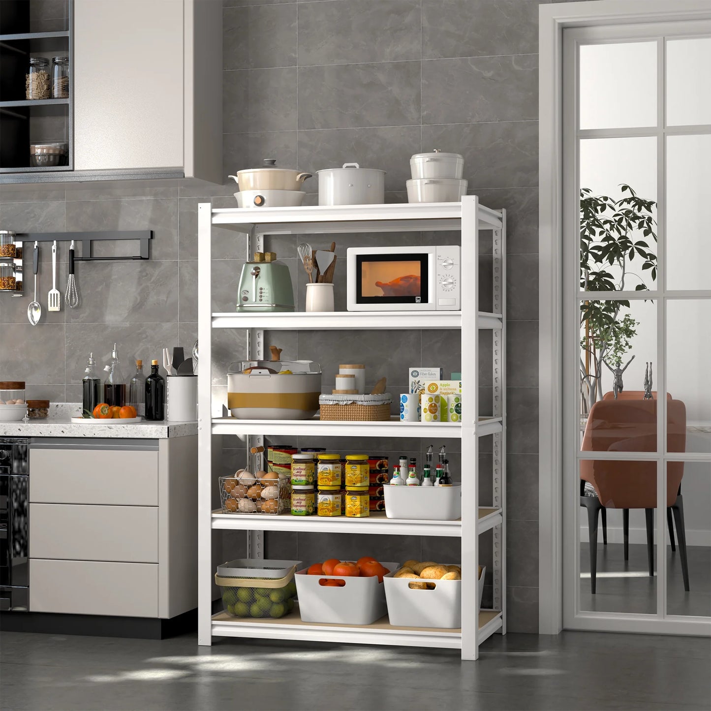 Prilinex Garage Storage Shelves 5 Tier 28"W x 12"D x 60"H Metal Adjustable Shelf Units Heavy Duty Storage Racks for Kitchen Closet, White