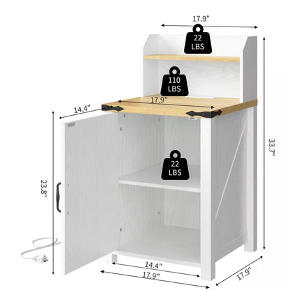 Dolonm 18" Side Table with Power Outlet & USB Ports, Bedside Table with Barn Door,Adjustable Shelf Storage Rack, for Living Room,Bedroom
