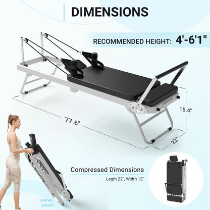 Syedee Foldable Pilates Equipment for Home Workouts,Balanced Body Pilates Reformer Machine for Home and Gym, Pilates Exercise Equipment with Jump Board, Additional 4 Springs
