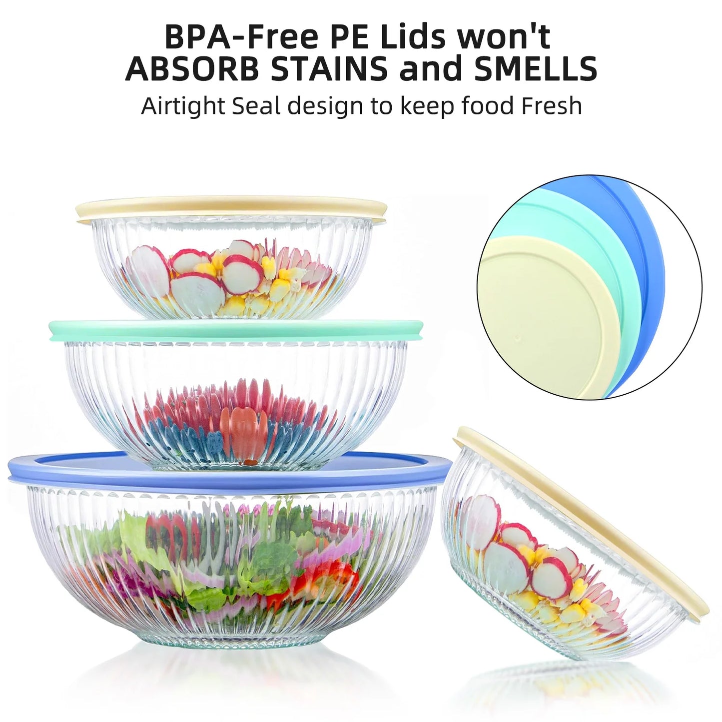 Glass Mixing Bowls Set, AOKIWO 8 Pack 3 Size Glass Nesting Mixing Bowl with BPA-Free Lids & Baking Tools, Kitchen Storage Bowls for Prep, Baking, Serving