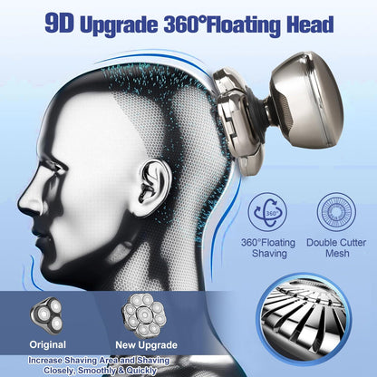 9D Head Shavers for Bald Men, 6 in 1 Magnetic Electric Razor with Grooming Kit, Rechargeable, Wet/Dry, LED Display, IPX8 Waterproof
