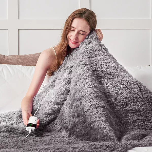 Inhand Heated Blanket Electric Throw - 50"x60" Gradient Gray Flannel Heating Blanket Throw Auto-Off 10 Heat Level Over-Heat Protection