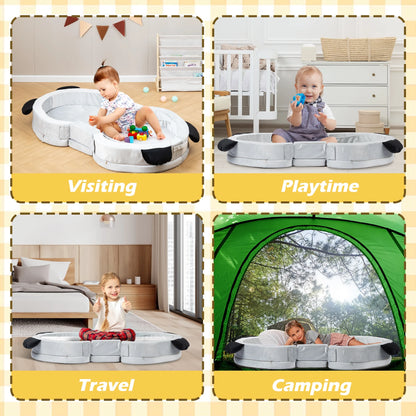 spanspace Foldable Toddler Travel Bed, Portable Floor Bed for Kids with Washable Cover, Toddler Cots for Sleeping with Adorable Panda Design, No Assembly Required, Easy to Carry, Gray