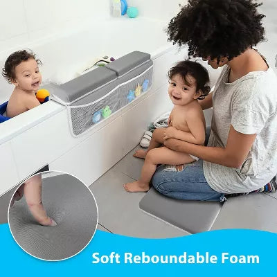 BabyBond Baby Bath Kneeler and Elbow Rest Pad Set- Nonslip Kneeling Pad Bath Mat with Memory Foam and Bath Toys Organizer