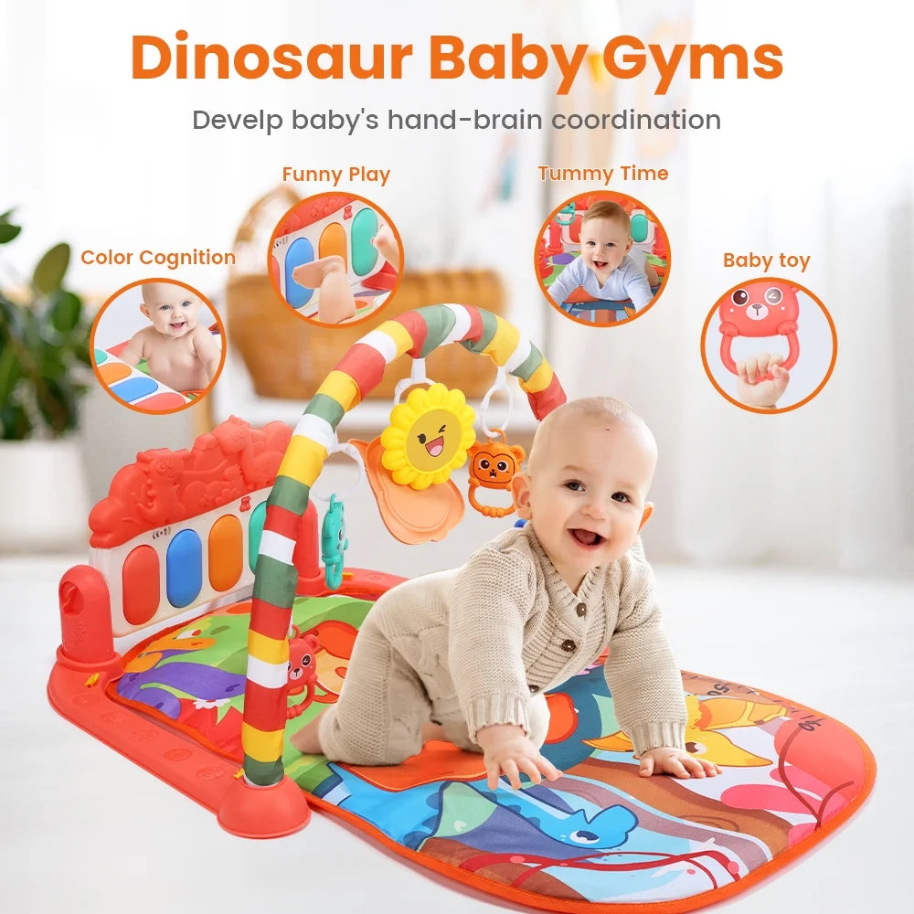 JoyStone Baby Gym Play Mat, Tummy Time Mat with Music, Lights Piano Activity Gym, Newborn Gift for 0-12 Months