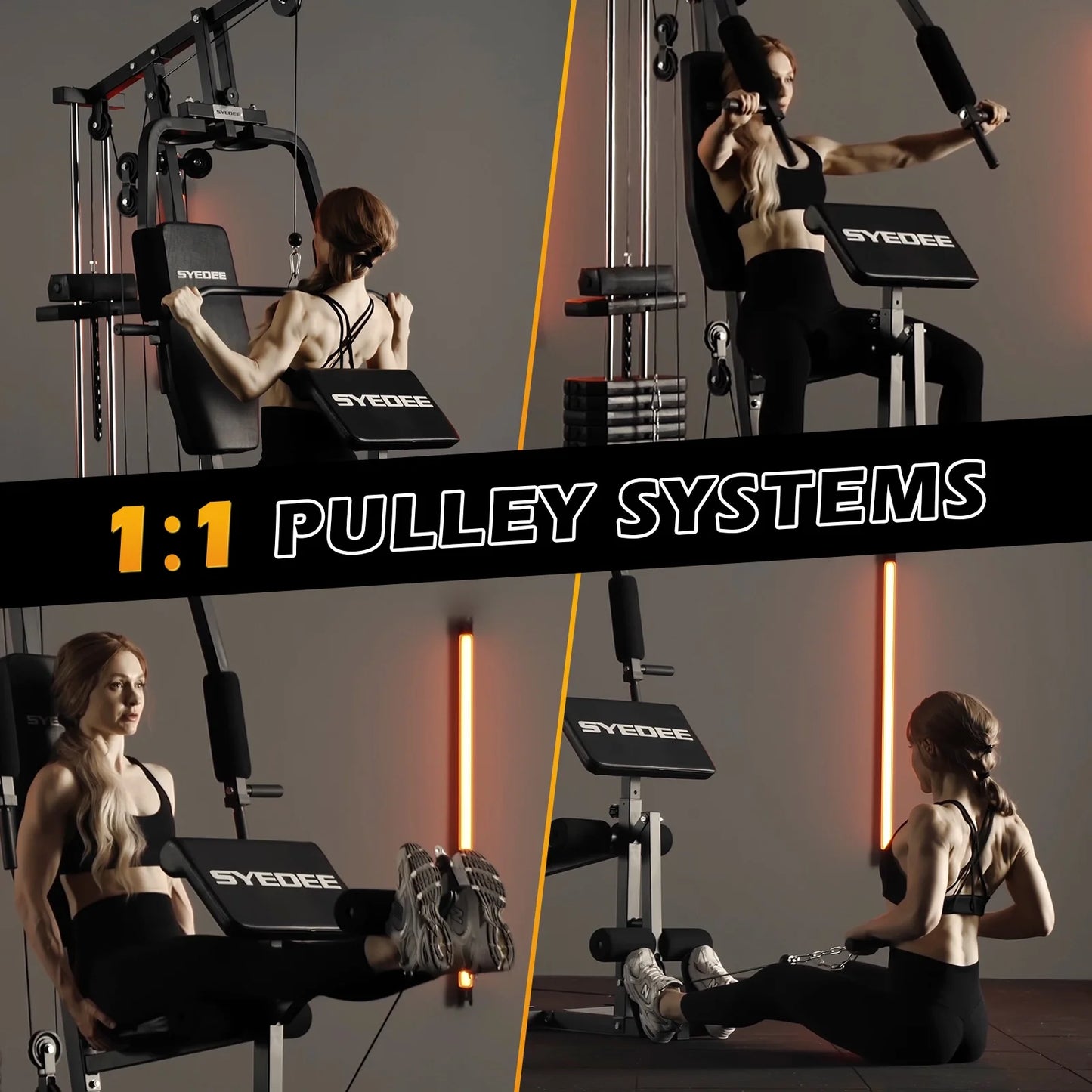 Syedee Multifunctional Home Gym System, Home Gym Station with 100LBS Weight Stack, All in One Workout Machine for Full Body Strength Training
