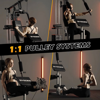 Syedee Multifunctional Home Gym System, Home Gym Station with 100LBS Weight Stack, All in One Workout Machine for Full Body Strength Training
