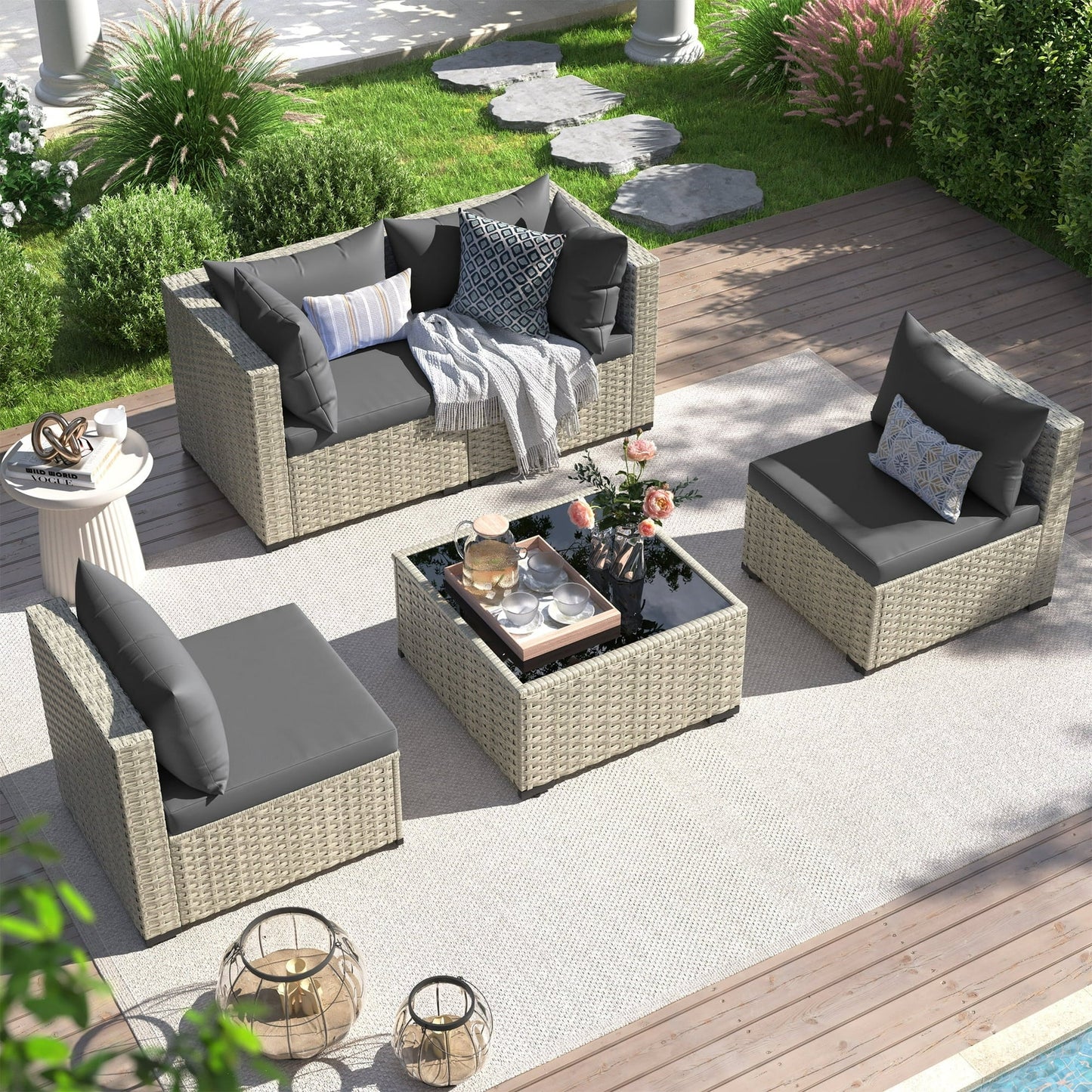 UDPATIO Outdoor Patio Furniture Set, Outdoor Wicker Patio Conversation Set with Cushions
