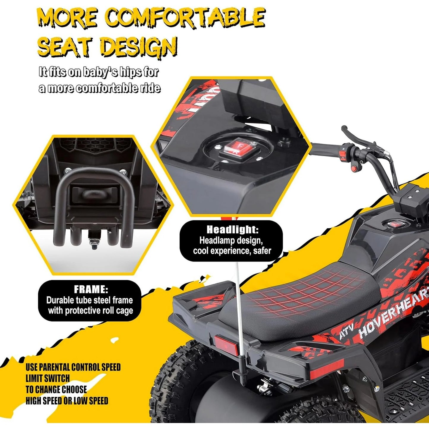 WAWA Electric ATV, 36V Kids Dirt Quad Bike with 500W Powerful Motor for Boys Girls Off-road and Race