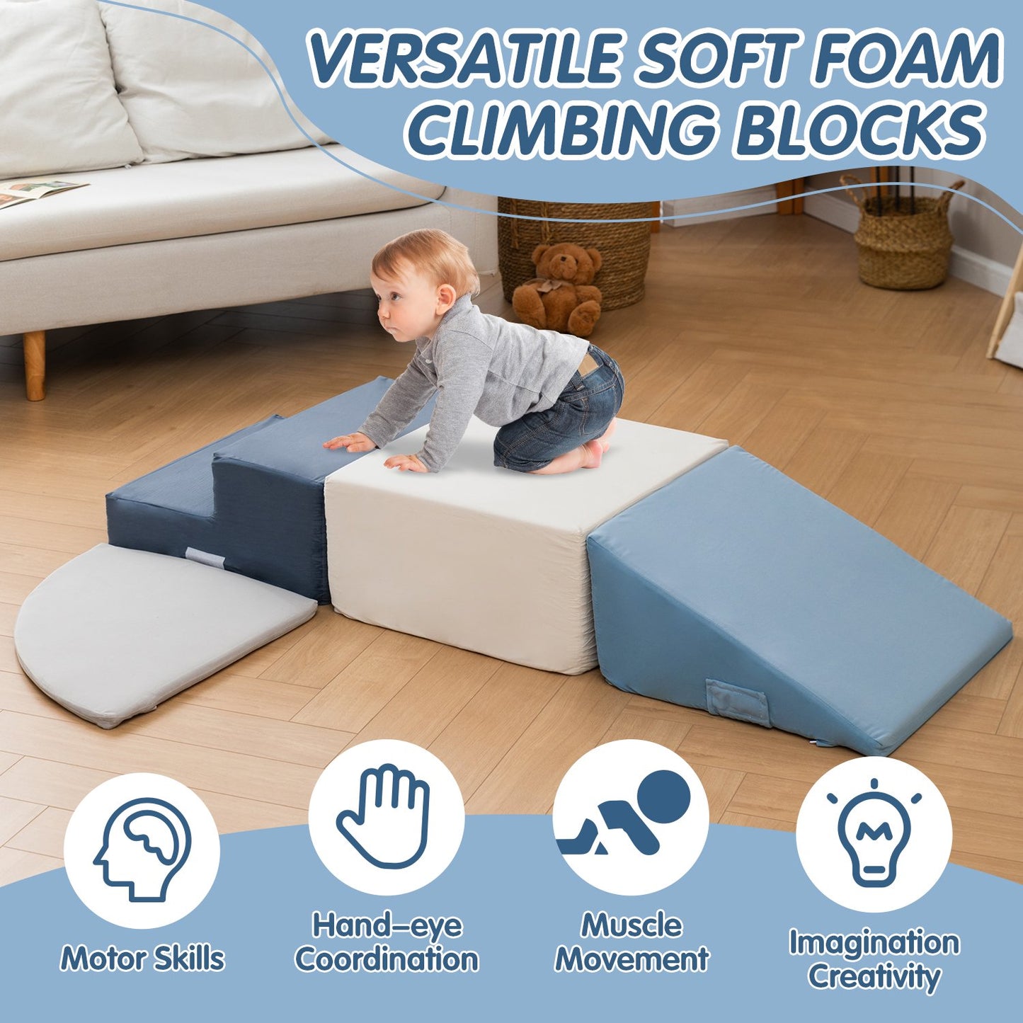 CAPAKIDS Foam Baby Climbing Blocks for Toddlers 1-3,4 Piece Kids Climbing Toys Indoor,Soft Play Climbing