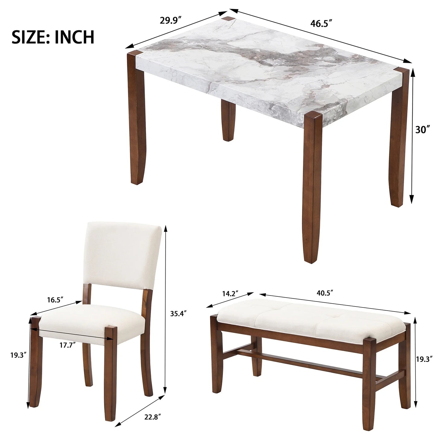 Churanty 3 Piece Modern Rubberwood Space Saving Dining Table with Chair & Bench Off-White