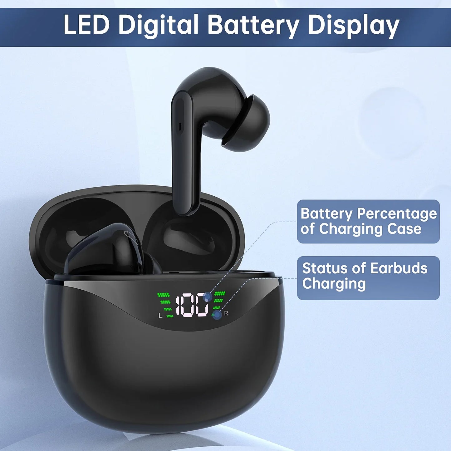 Bluetooth 5.0 Wireless Earbuds with Charging Case IPX5 Sweatproof Headset/Headphones in Ear Built in Mic Industrial Leading TWS Sound with Sport Pumping Bass -black