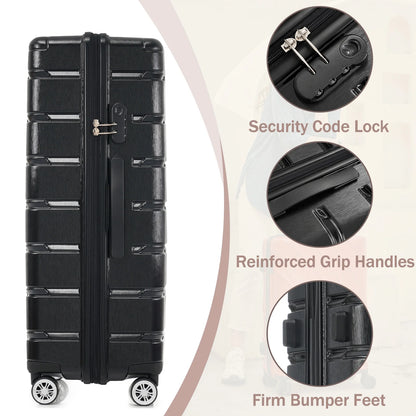 Hardshell Luggage Set 3 Piece, Durable ABS+PC Travel Suitcase with Spinner Wheels for Men Women,Black(20inch 24inch 28inch)