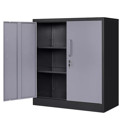 Mlezan 36" Metal Storage Cabinet: 2 Adjustable Shelves, 2 Lockable Doors. Ideal for Garage, Home Office, School, or Pantry. Assembly Required.