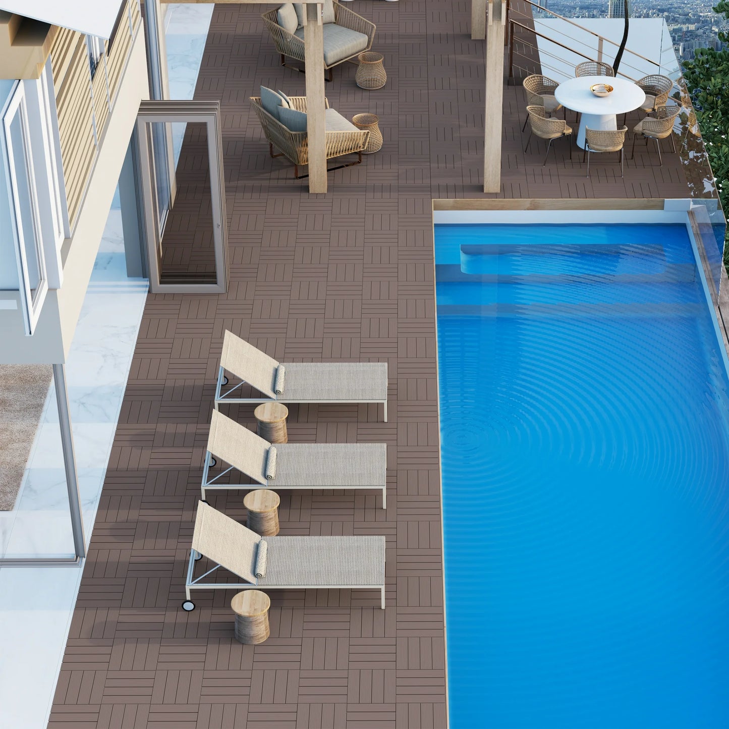 TrumanPick 36 PCS Deck Tiles Patio Pavers Interlocking Flooring Tiles 12" x 12" Waterproof Outdoor Flooring for Patio Garden Balcony Backyard All Weather Use, Brown