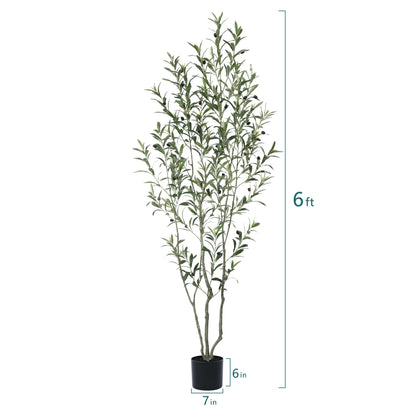 6ft Fake Plastic Olive Tree in Pot, Pre Potted Faux Greenry Plant for Home Decor Office House Living Room Indoor Outdoor, Big Fake Plants Fake House Plants