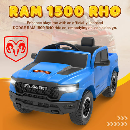 RAM Ride on Car, 12V Powered Ride on Toy with Remote Control, 4 Wheel Suspension, 5 Point Safety Belt, MP3 Player, Bluetooth, LED Lights, Electric Cars for 3-6 Years Boys Girls, Blue