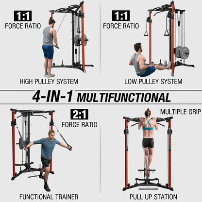syedee Cable Crossover Machine, 600LBS Weight Capacity Cable Stations with 17 Adjustable Positions, Multi-Grip Pull-Up Bars, Cable Bars and Pivoting Pulley System for The Chest Muscles Strengthening