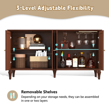 CBJCBJ Mid Century 58'' Wood 4 Door Sideboard Buffet Cabinet for Living Dining & Bedroom (Brown)