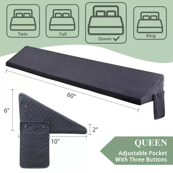 Inhand Bed Wedge Pillow for Headboard - Gray Bed Wedge Gap Filler, Bloster Triangle Headboard Pillow Queen Size Stop Losing Pillows from Mattress