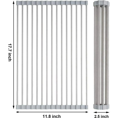 Roll up Dish Drying Rack, Over The Sink Kitchen Sink Dish Rack Multipurpose Stainless Steel Dry Rack Dish Drainer Foldable Dish Drying Rack for Sink Counter (17.7"x11.8")