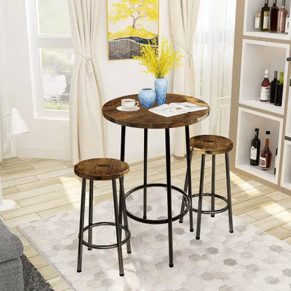 Hooseng Bar Table with Stools for 2, Round Bar Table and Chairs Set with MDF Broad for Breakfast,Restaurant, Small Space