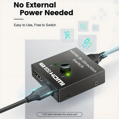 HDMI Switch 4K@60Hz HDMI Splitter, Bi-Directional HDMI 2.0 HDCP 2.2 Switcher 2 In 1 Out, HDMI Splitter 1 In 2 Out Support 3D HDR For Xbox PS5/4 Roku Fire Stick HDTV Monitor
