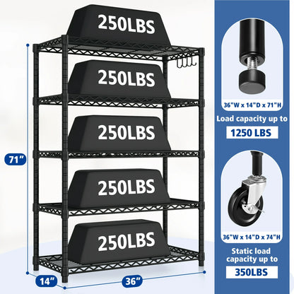 TrumanPick Wire Shelving - 5 Shelf Adjustable Heavy Duty Steel Wire Rack Storage Shelves Organizer for Kitchen, Garage, 36"W x 14"D x 71"H, Black