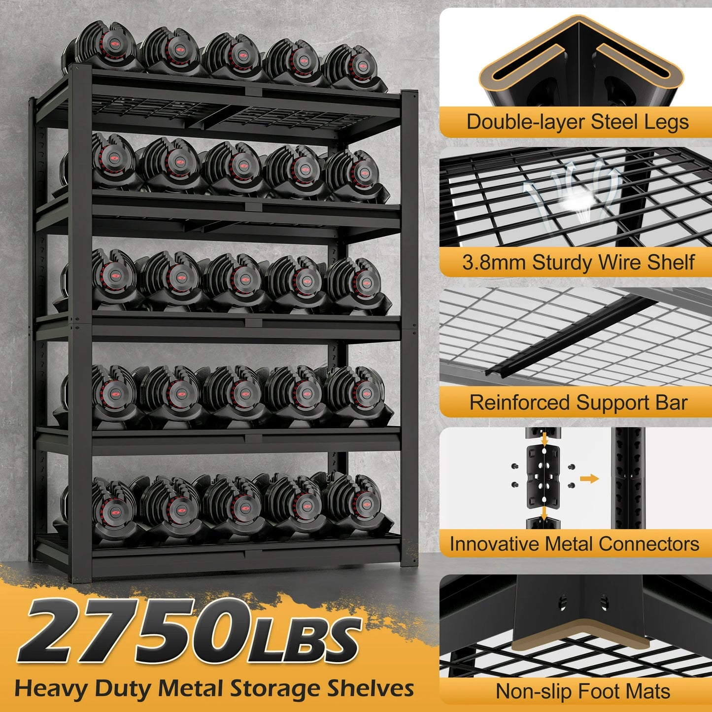 TrumanPick Storage Shelves 2500LBS Metal Wire Shelving Units Garage Storage Rack 48"W x 18"D x 72"H Heavy Duty Adjustable Industrial Shelving