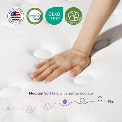 Sersper King Mattress, 12 Inch Hybrid Pillow Top King Size Mattress in a Box, Open-Cell Memory Foam Structure, Pressure Relief, Cool Sleep, Fiberglass Free, Medium Firm