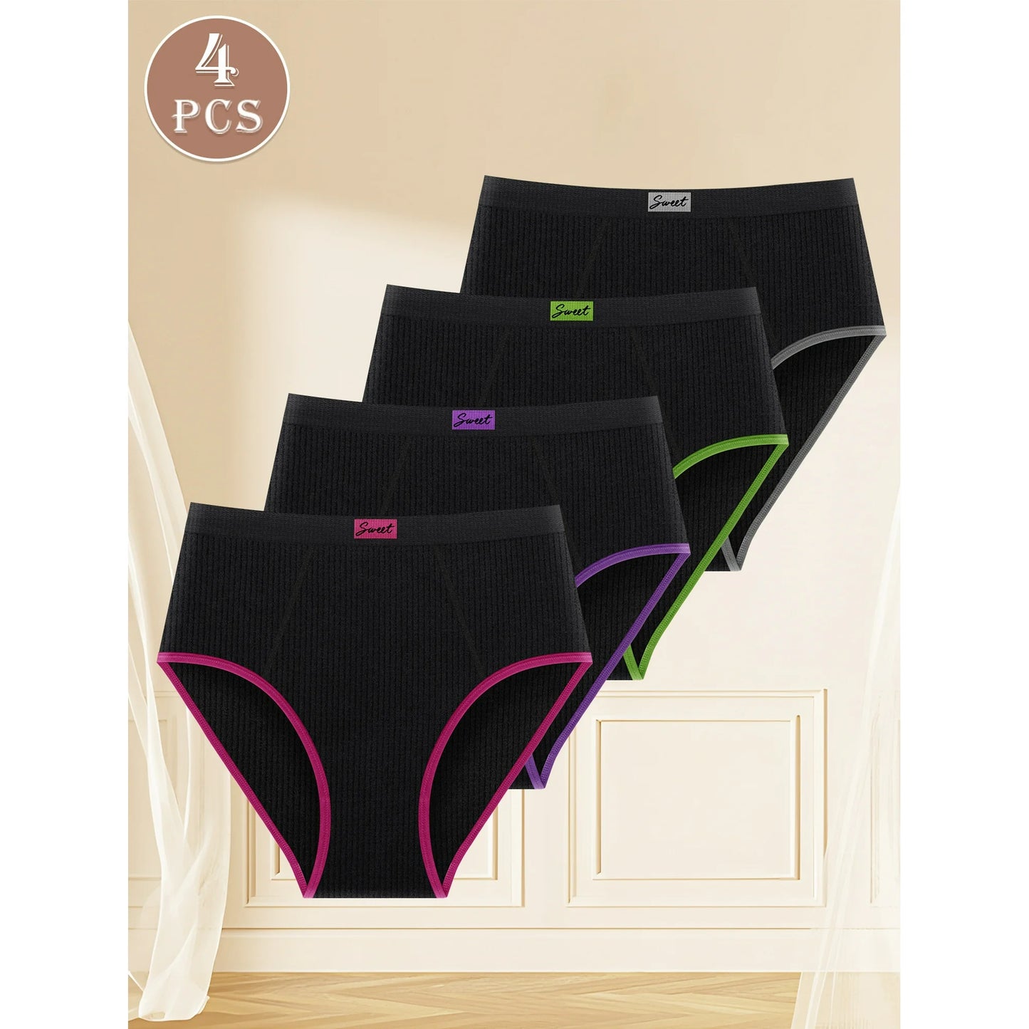 Meiyating Womens High Waisted Underwear Cotton Panties Soft Stretch Breathable Comfy Full Coverage Briefs 4 Pack
