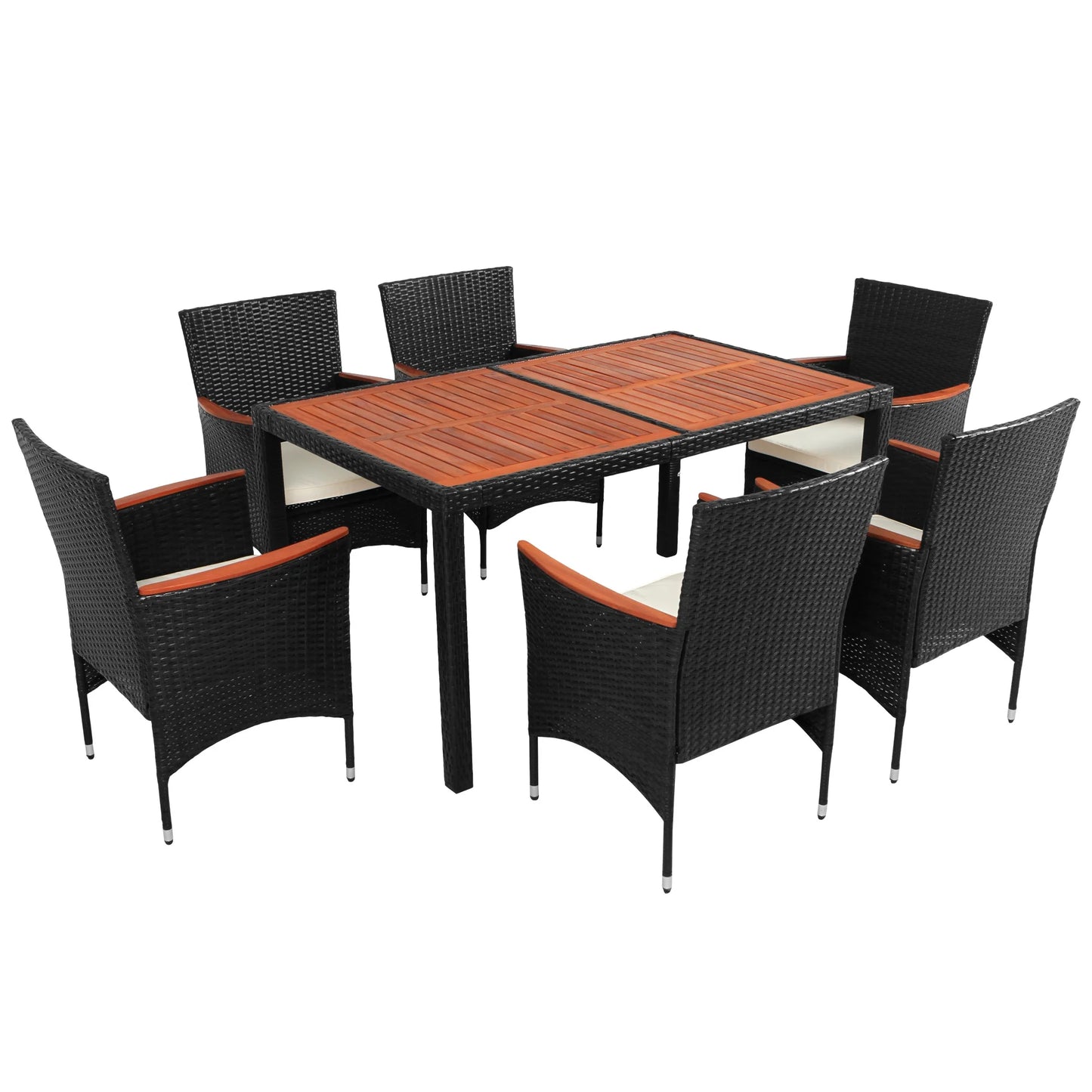 SEGMART Wicker Patio Dining Set, 7PCS Outdoor Rattan Table & Chairs Set with Acacia Wood Top & Padded Cushions, Deck Furniture Dining Table Set, Garden Porch Backyard Sectional Conversation Set